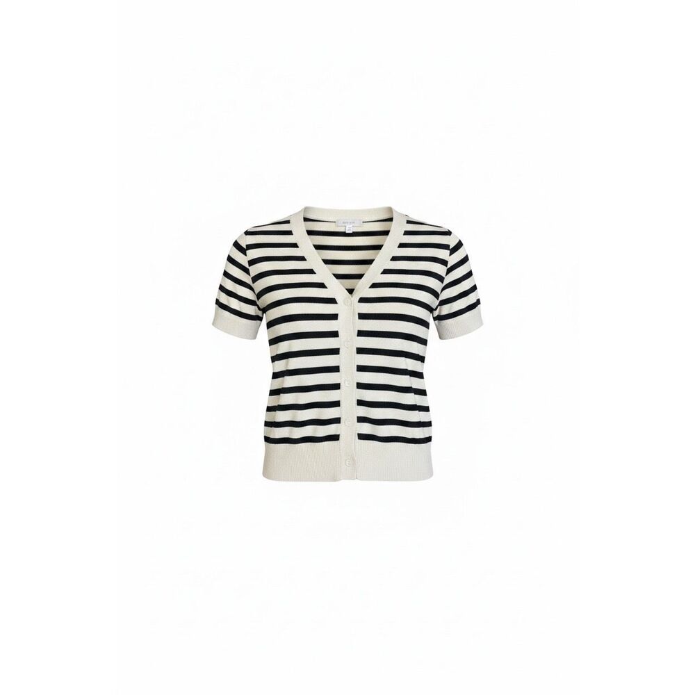 Dazy NWOT Knit‎ Striped Short Sleeve Button Front Cardigan Cream & Black XL